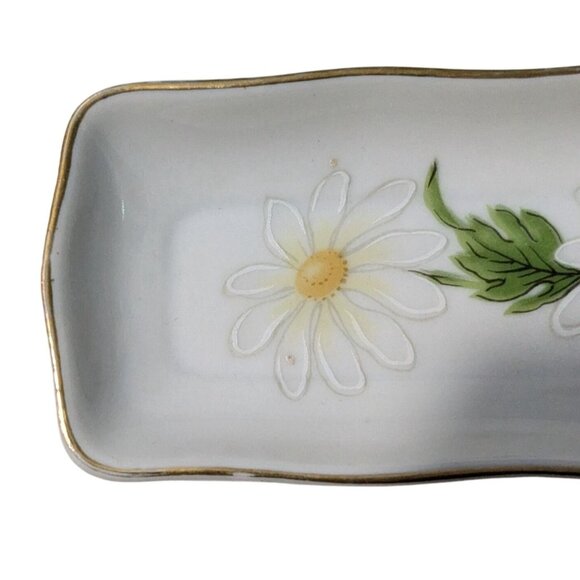 Lefton Vintage Japanese Hat pin olive relish Tray with Floral Daisy Pattern #137 - Picture 2 of 9
